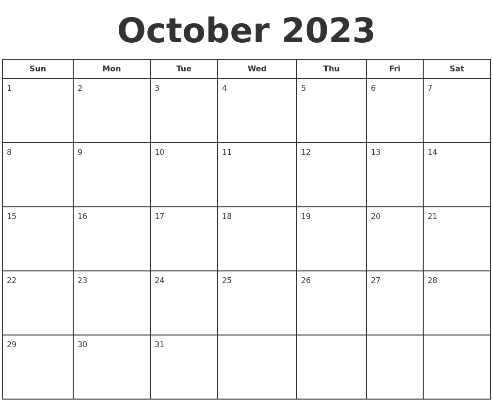 October 2023 Print A Calendar