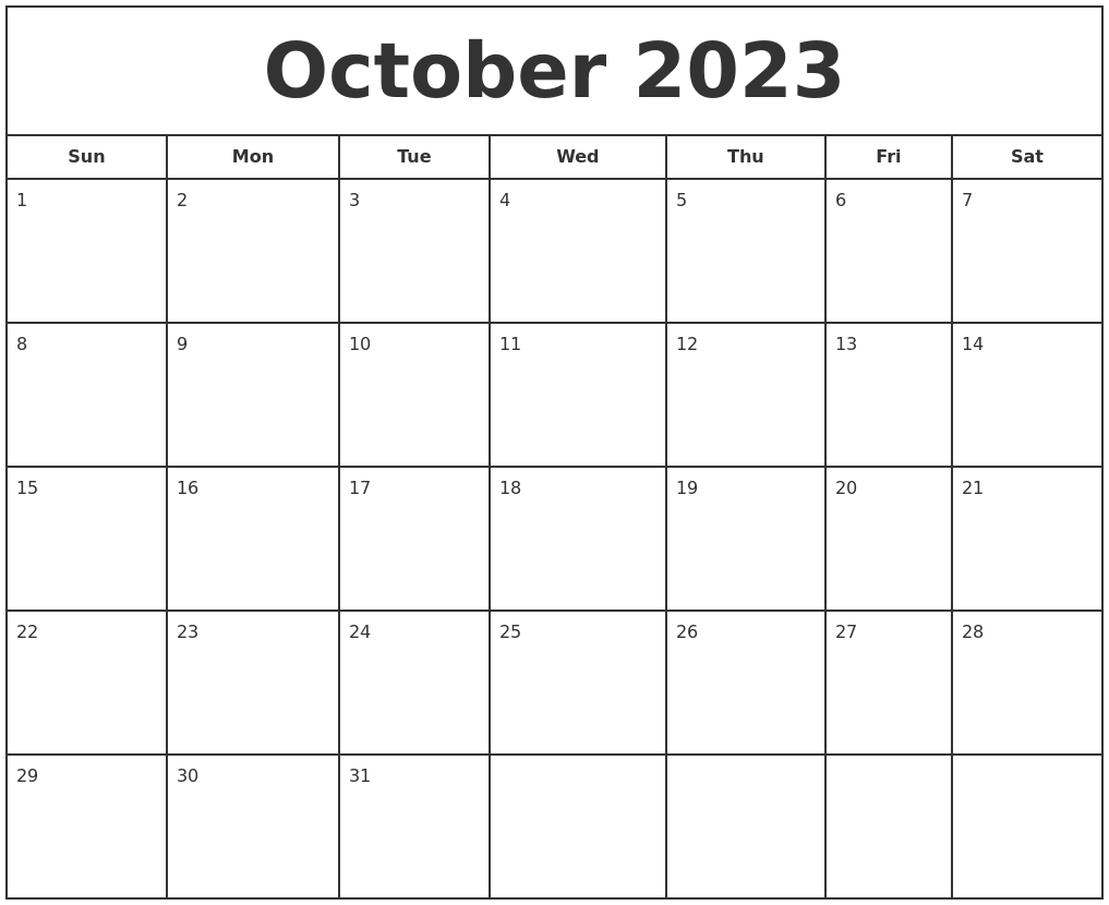 October 2023 Print Free Calendar