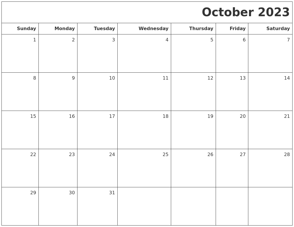 Printable Calendar October 2023