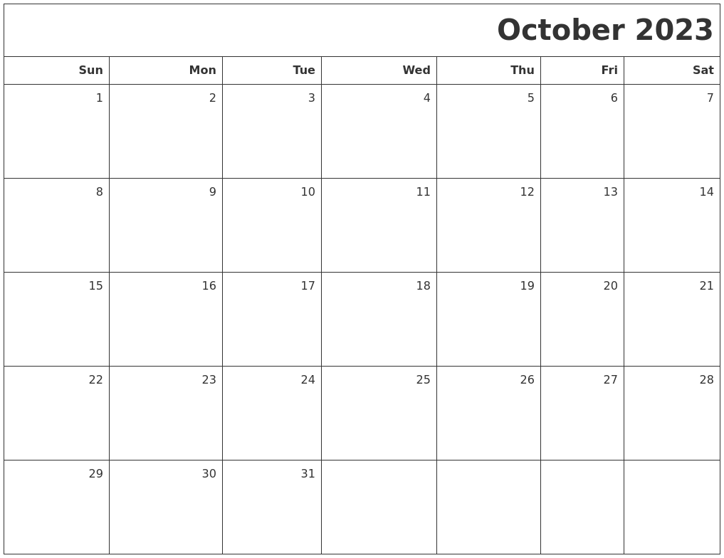 October 2023 Printable Blank Calendar