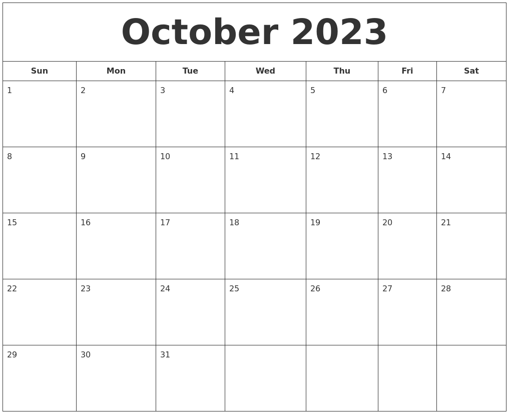 October 2023 Free Printable Calendar Pdf Free Download