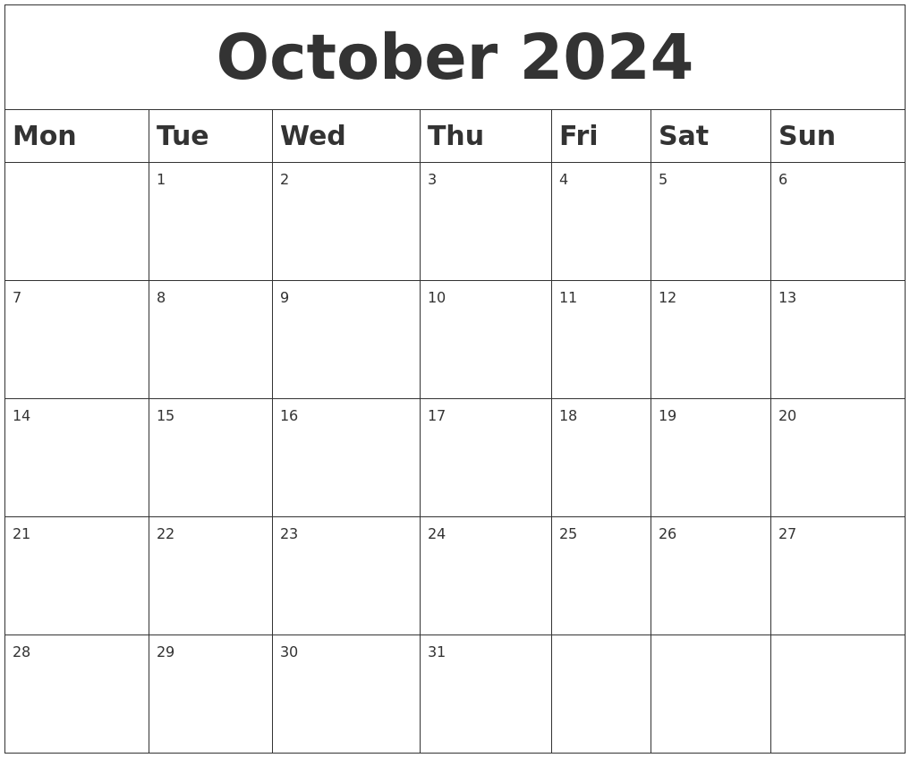 October 2024 Blank Calendar