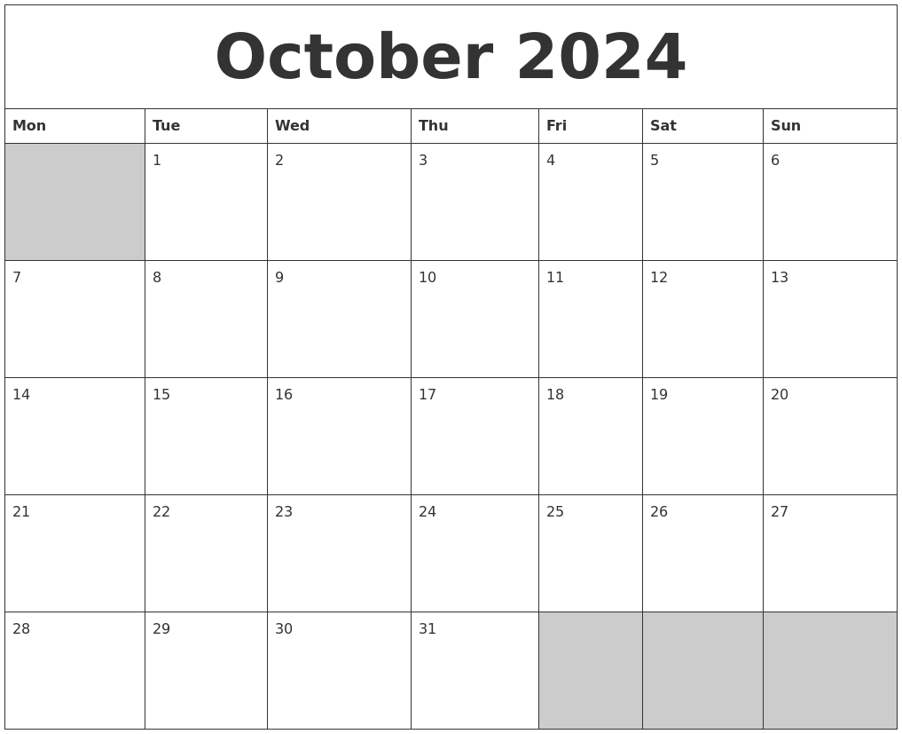 October 2024 Blank Printable Calendar