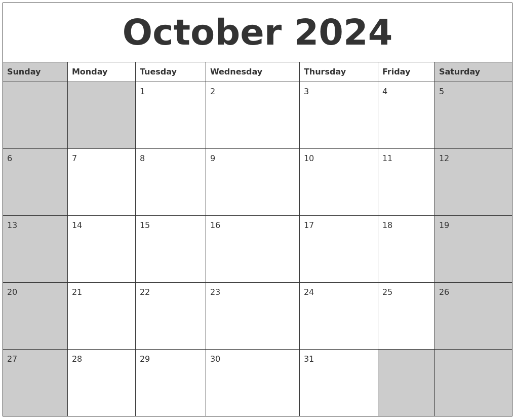 October 2024 Calanders