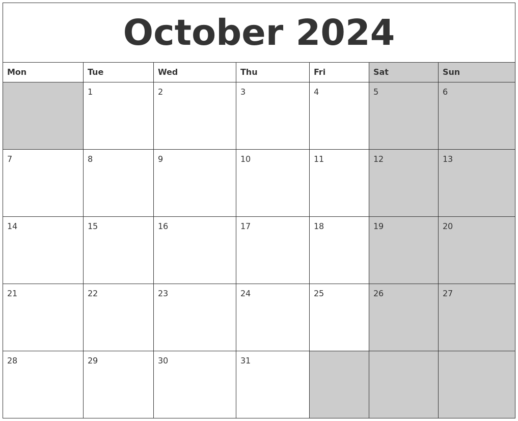 October 2024 Calanders