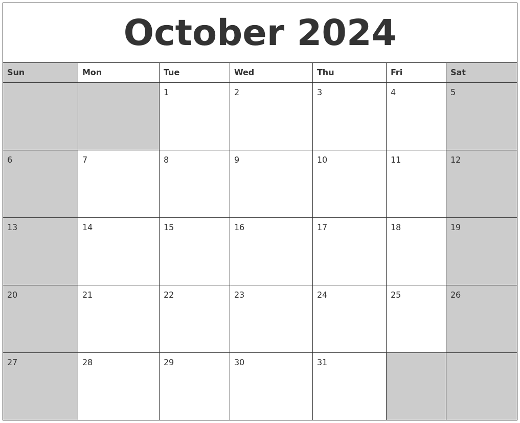 October 2024 Calanders