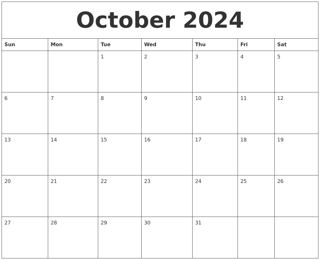 2024 October Calendar Printable Free Pdf Printables For Honey Laurena