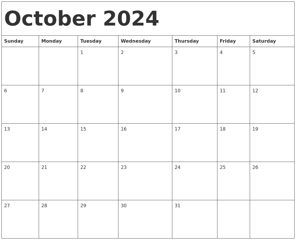 October 2024 Calendar Template