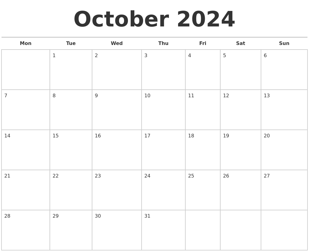 October 2024 Calendars Free