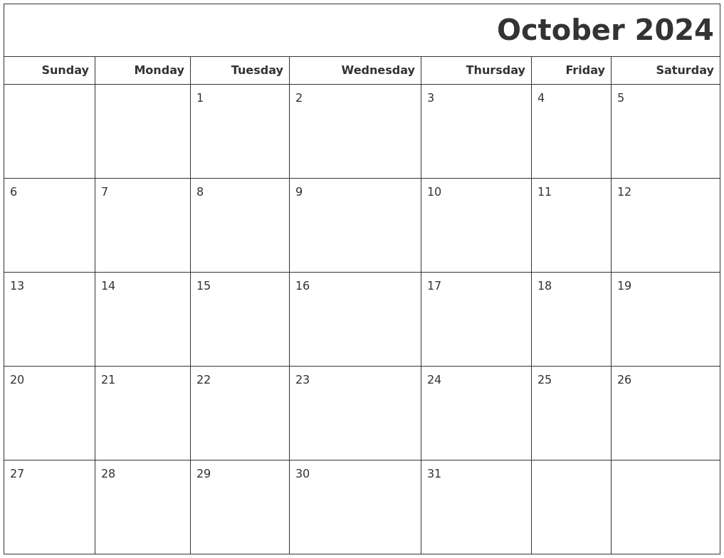 October 2024 Calendars To Print