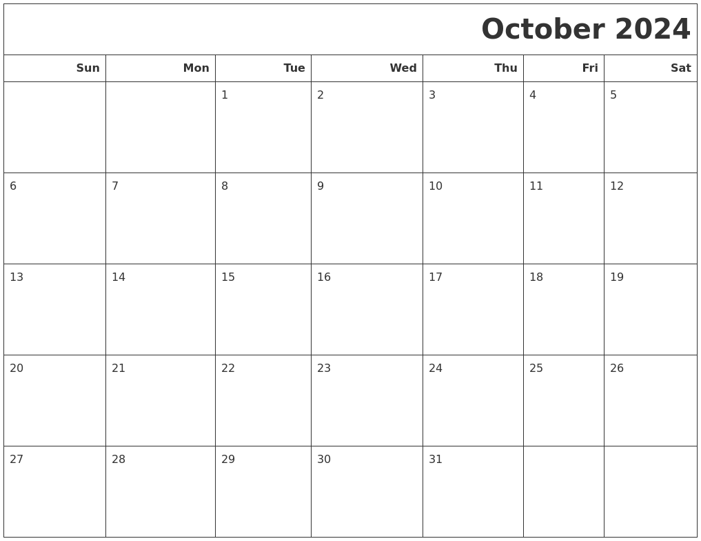 October 2024 Calendars To Print