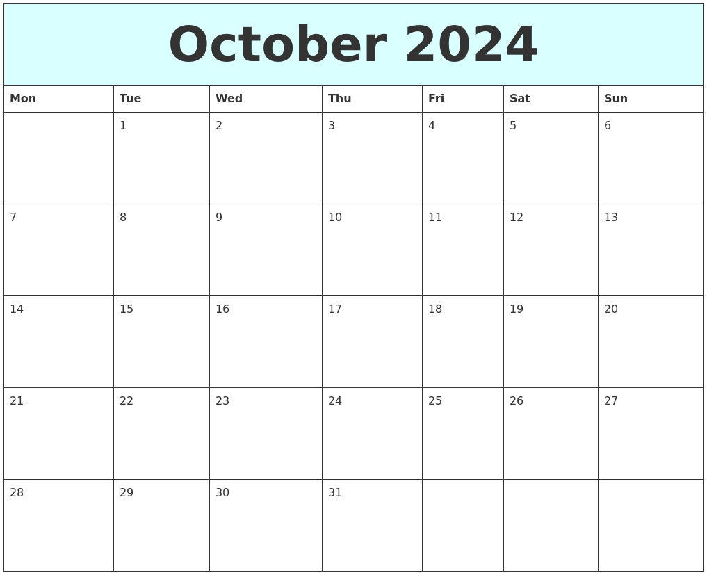 October 2024 Free Calendar