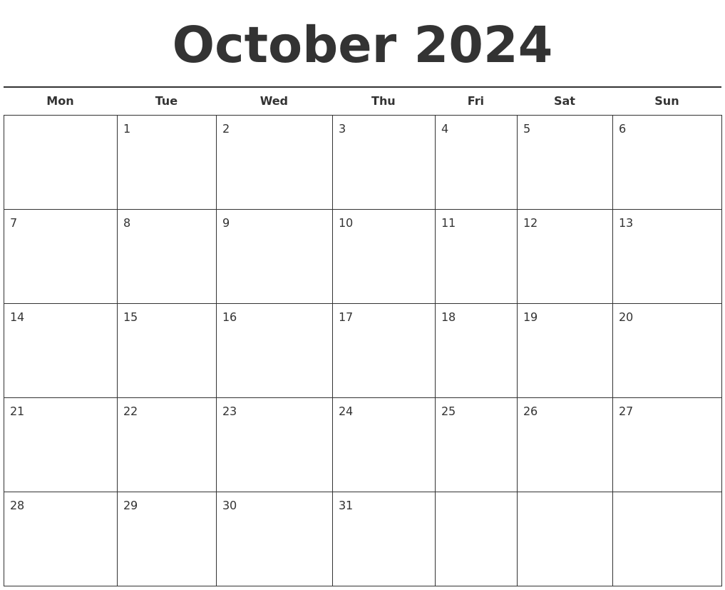 October 2024 Free Calendar Template