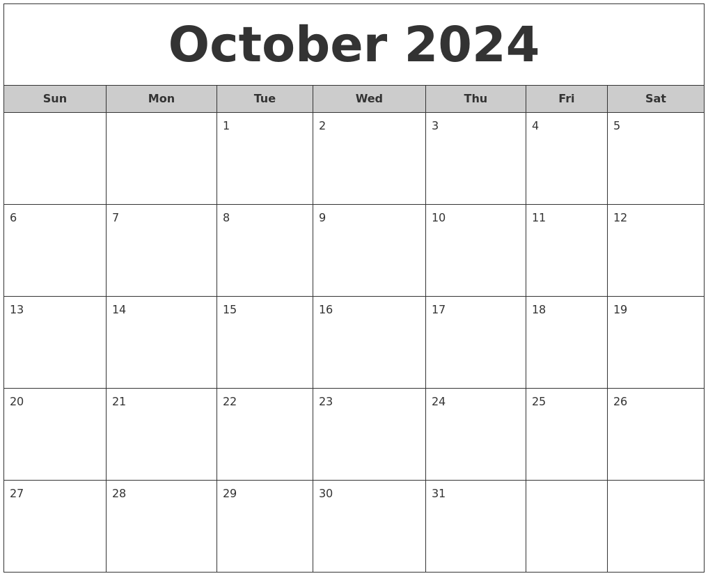 October 2024 Free Monthly Calendar