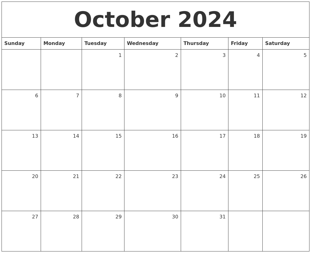 October 2024 Monthly Calendar