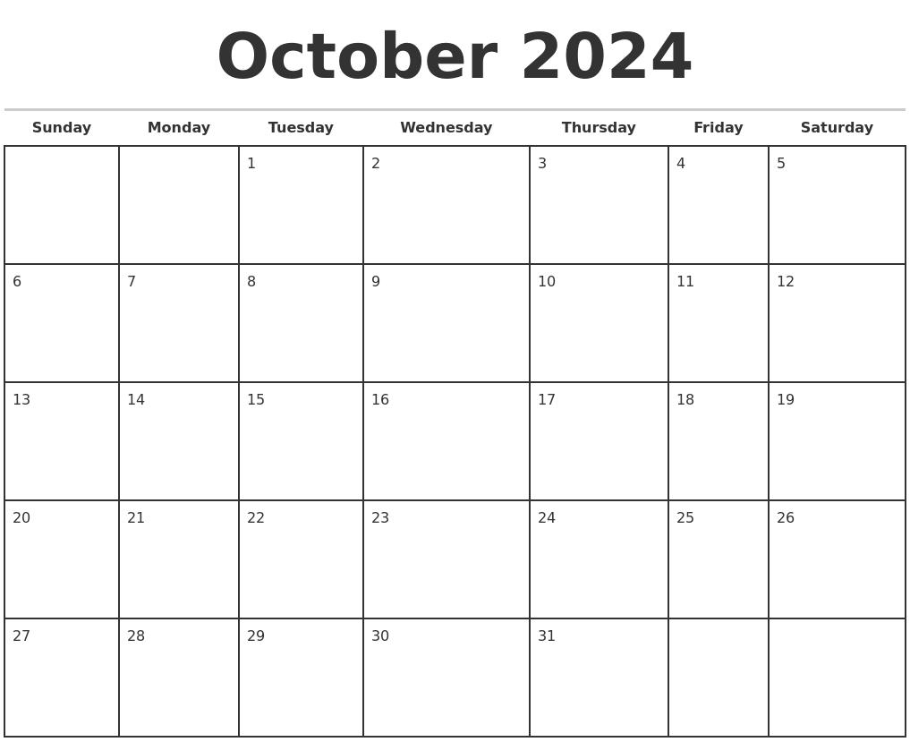 October 2024 Monthly Calendar Template