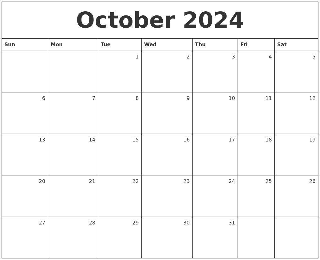 October 2024 Monthly Calendar