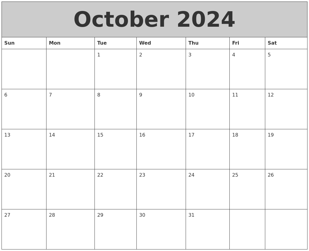 October 2024 My Calendar