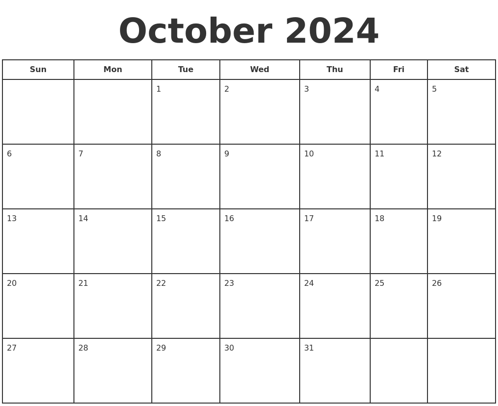 october 2024 print a calendar