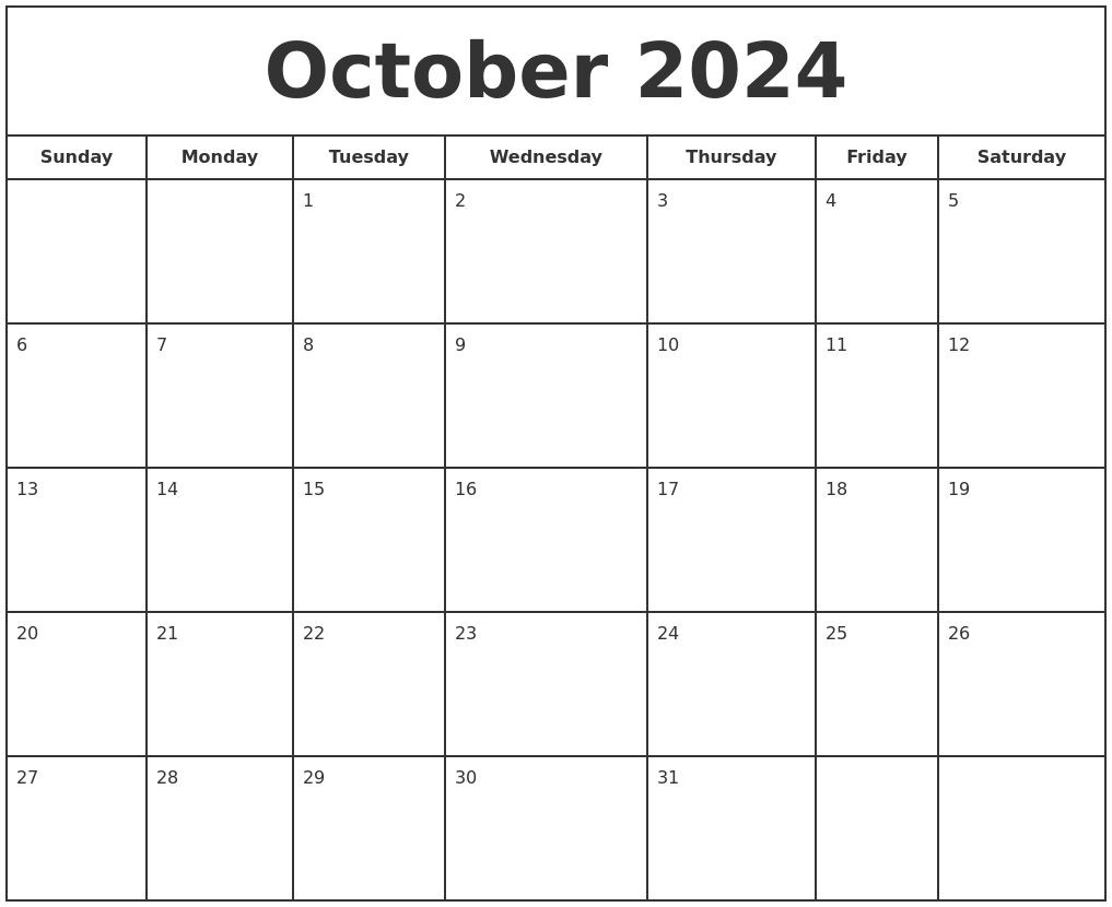 October 2024 Print Free Calendar