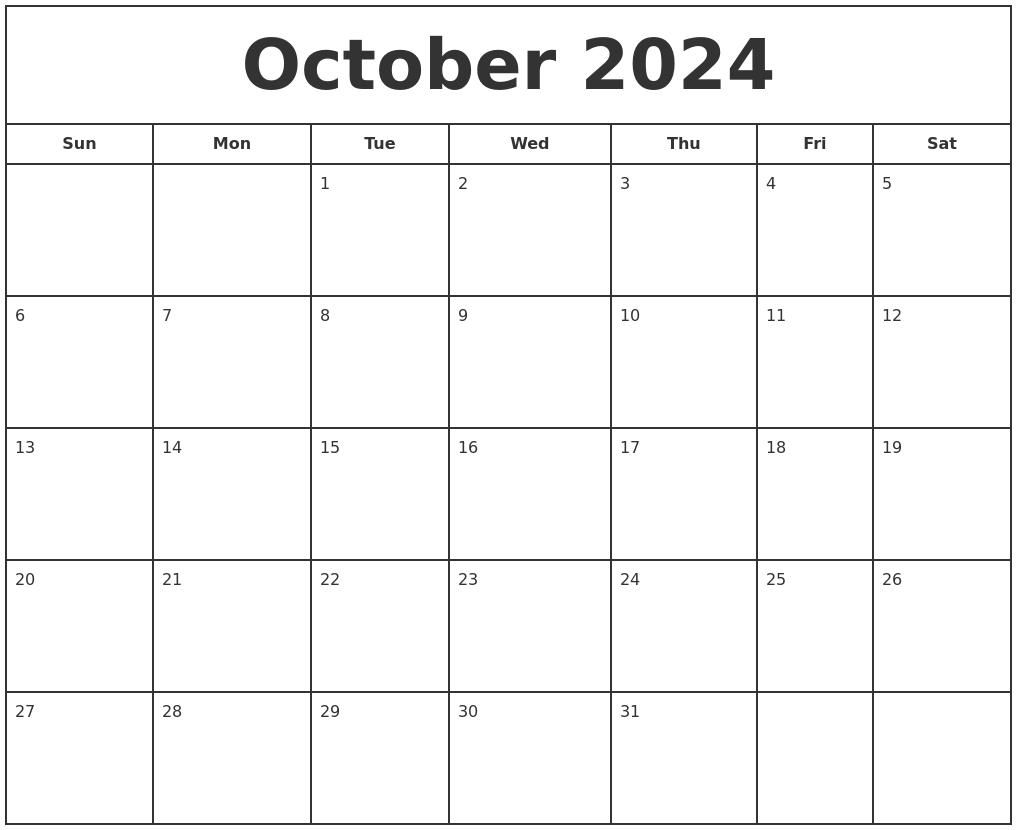 October 2024 Print Free Calendar