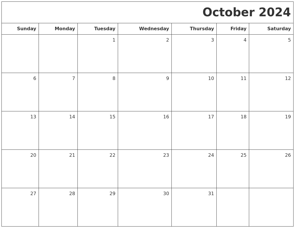 October 2024 Printable Blank Calendar