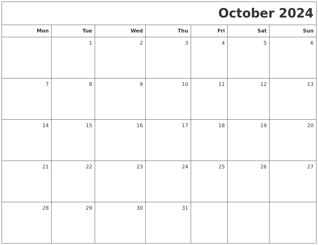 October 2024 Printable Blank Calendar