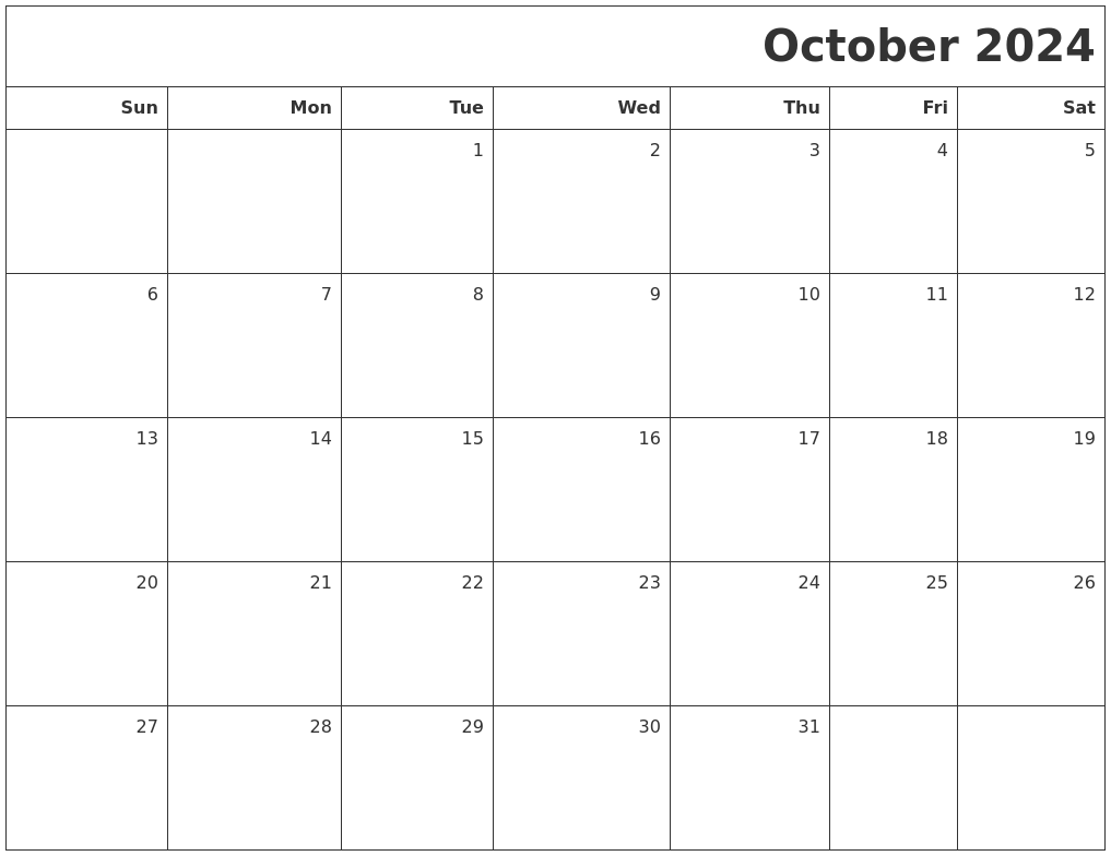 October 2024 Printable Blank Calendar