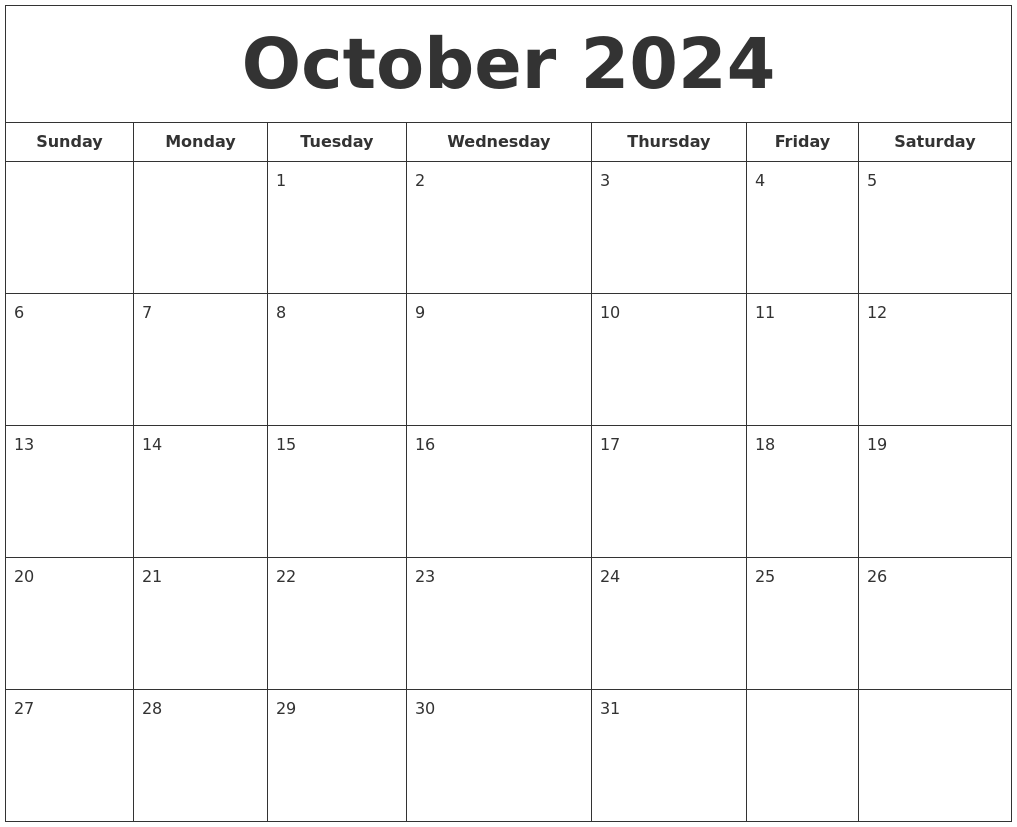 October 2024 Printable Calendar