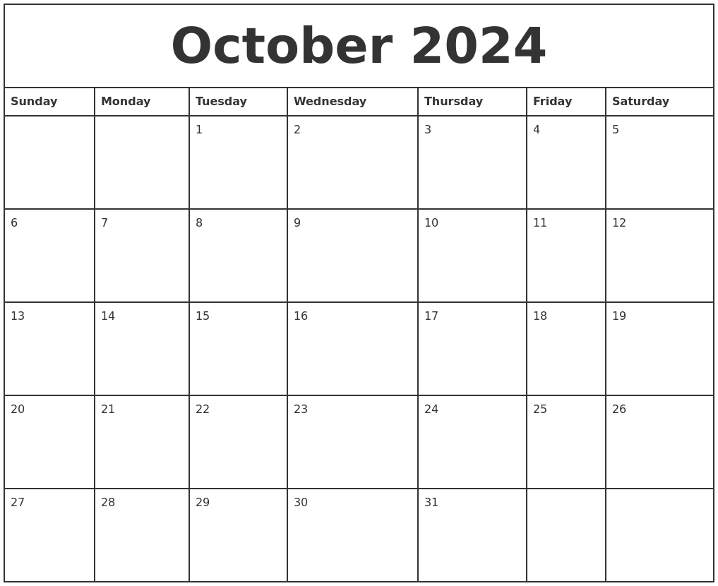 October 2024 Printable Monthly Calendar