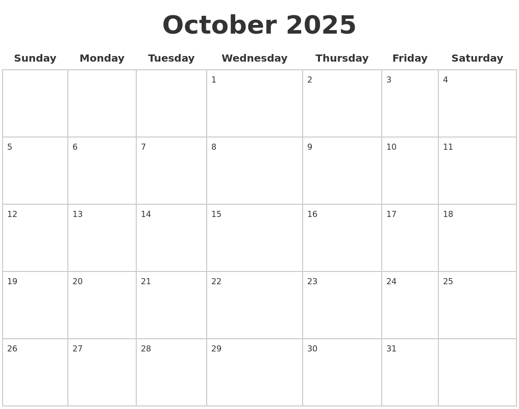 October 2025 Blank Calendar Pages