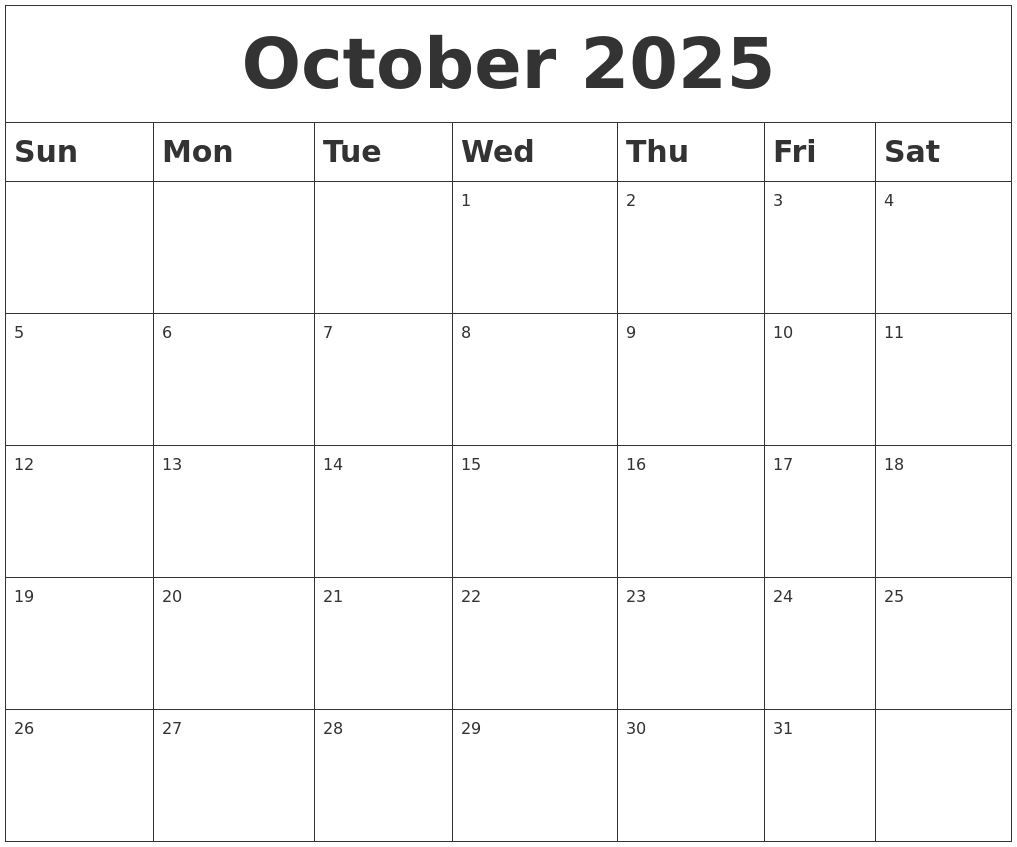 October 2025 Blank Calendar