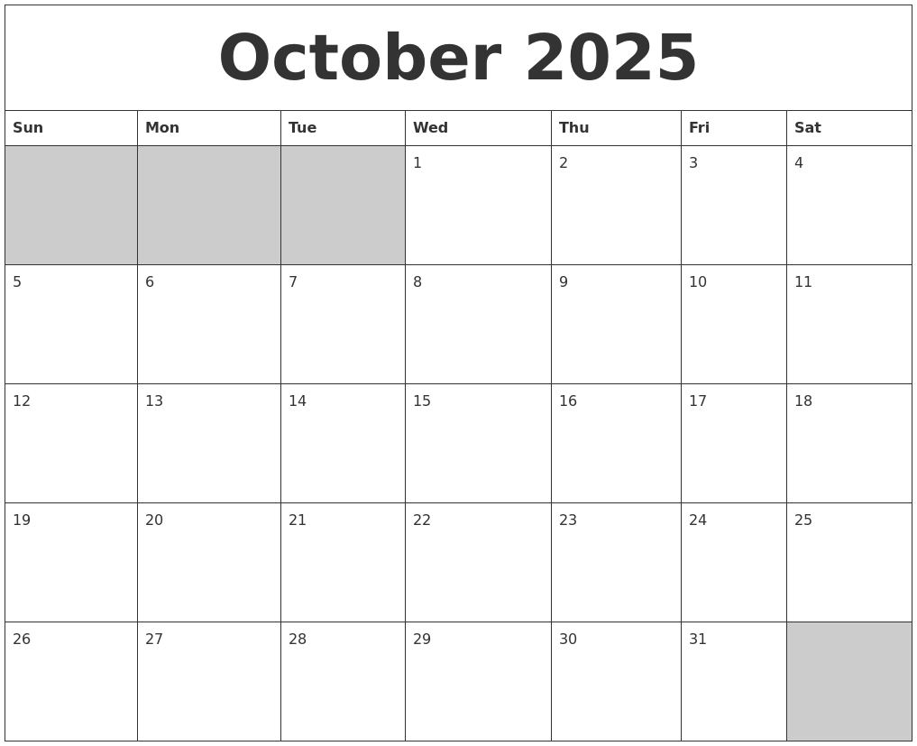 October 2025 Blank Printable Calendar