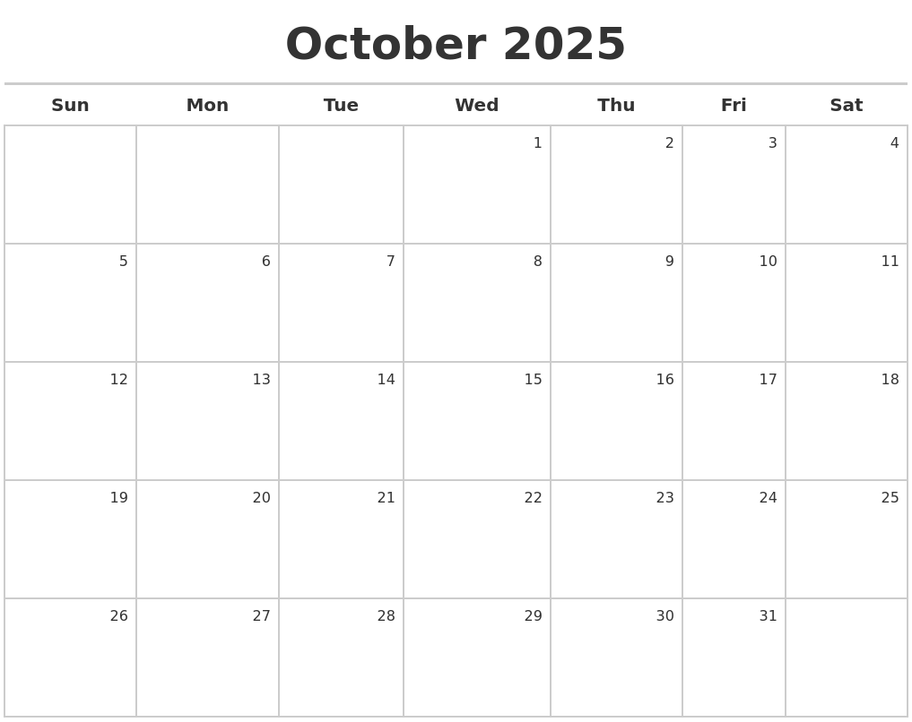 October 2025 Calendar Maker