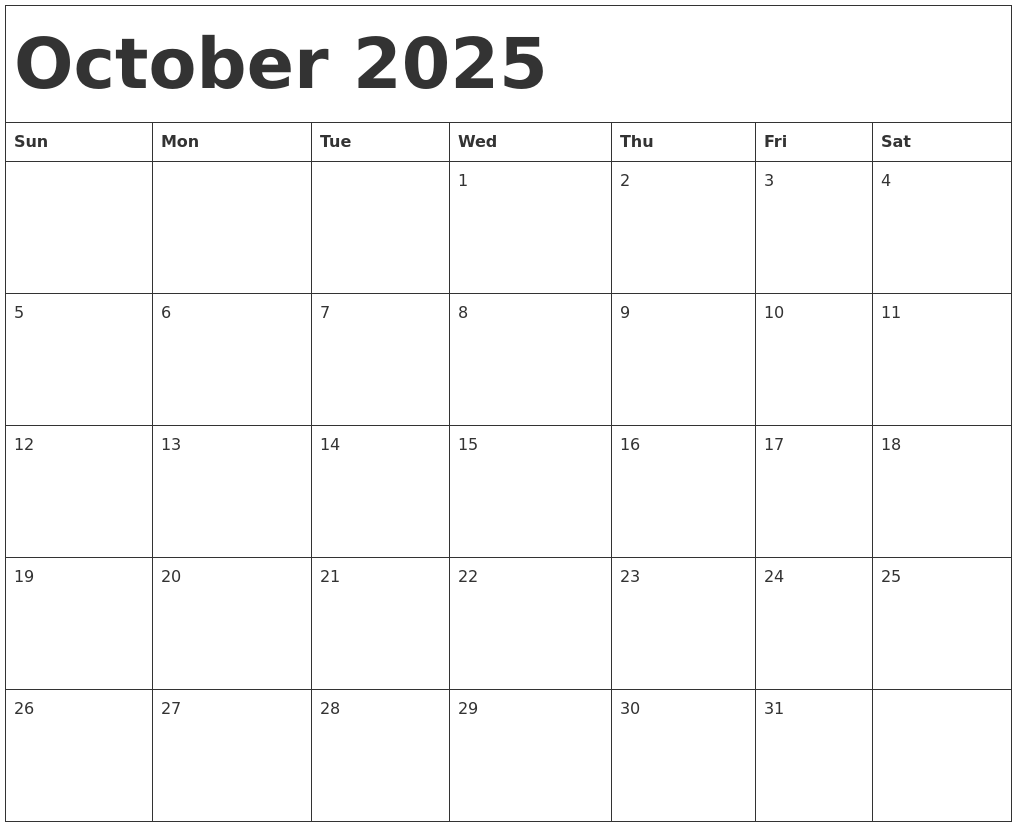 October 2025 Calendar Template