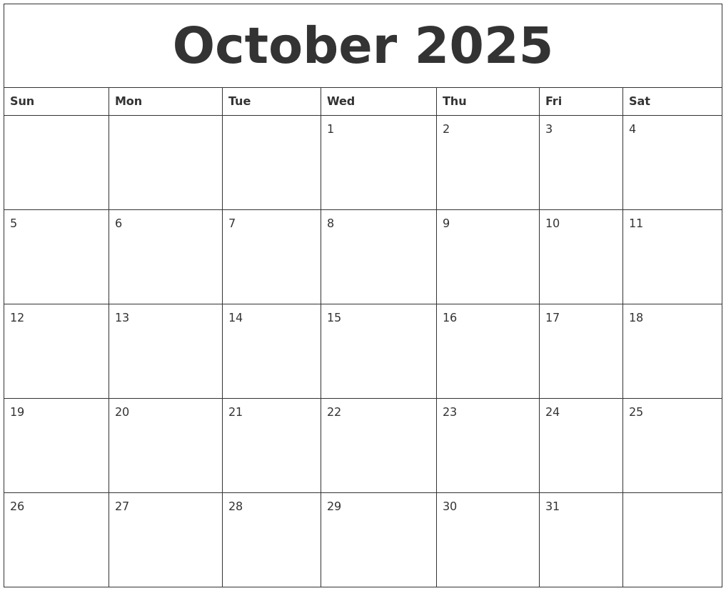 October 2025 Calendar