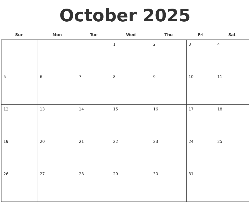 October 2025 Free Calendar Template