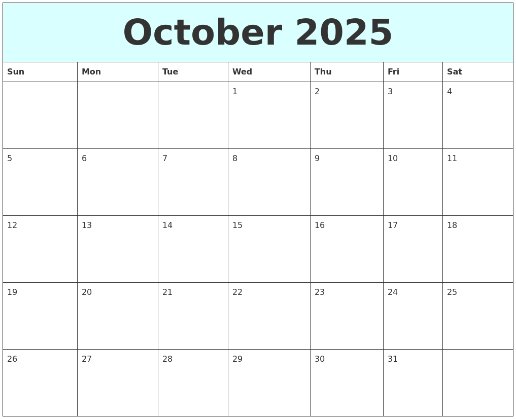 October 2025 Free Calendar