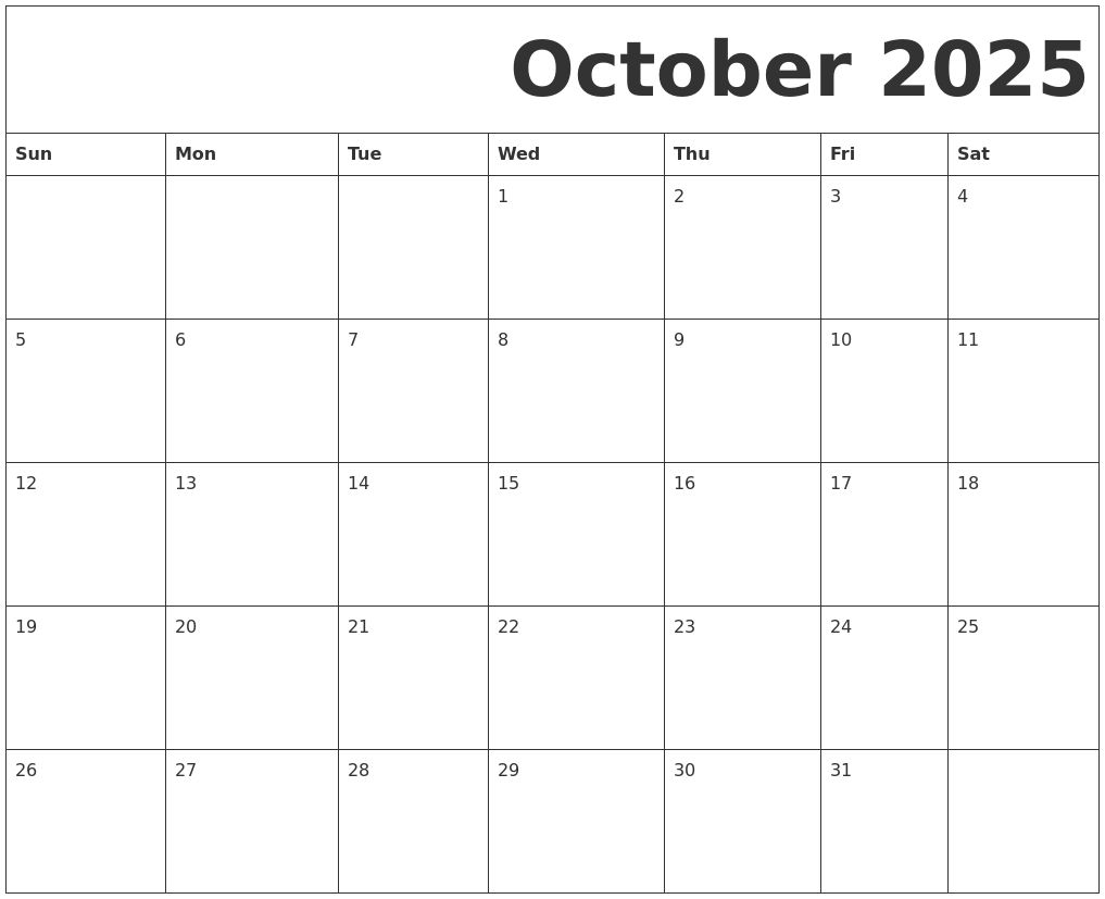 October 2025 Free Printable Calendar