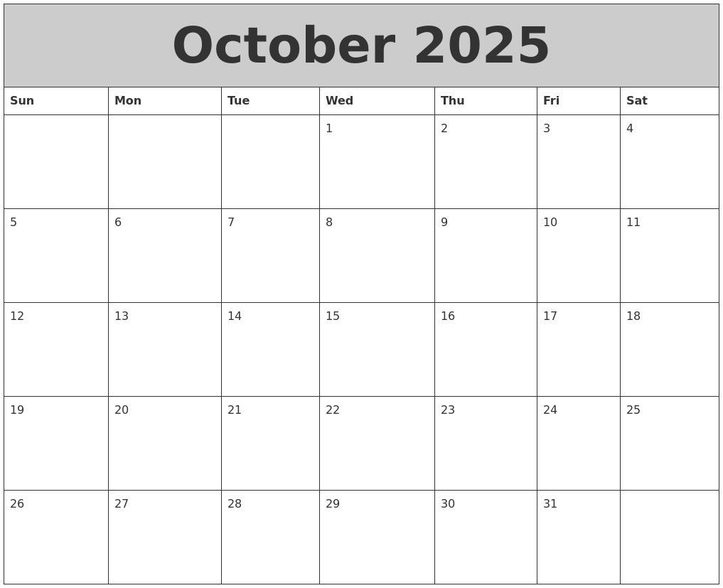 October 2025 My Calendar