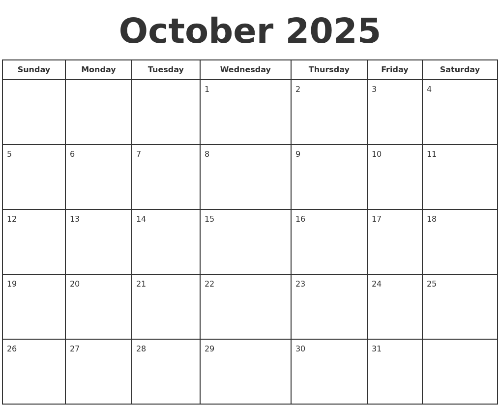 Oct 2025 Calendar