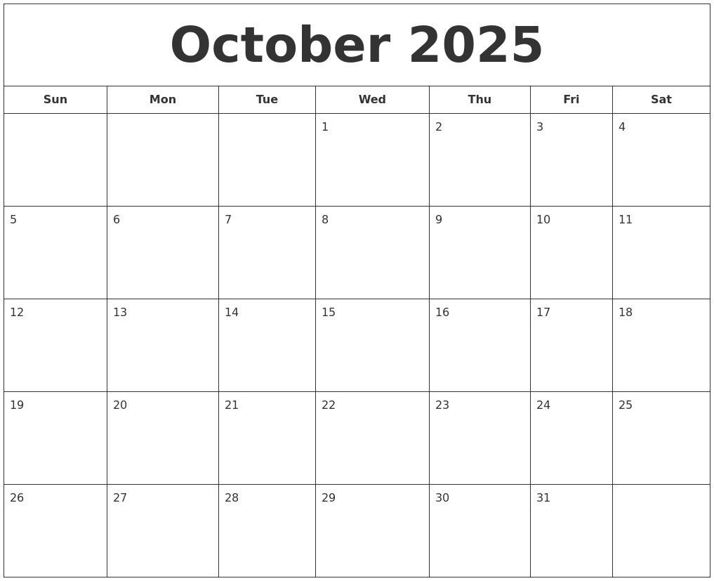 October 2025 Printable Calendar