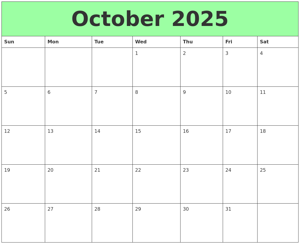 October 2025 Printable Calendars