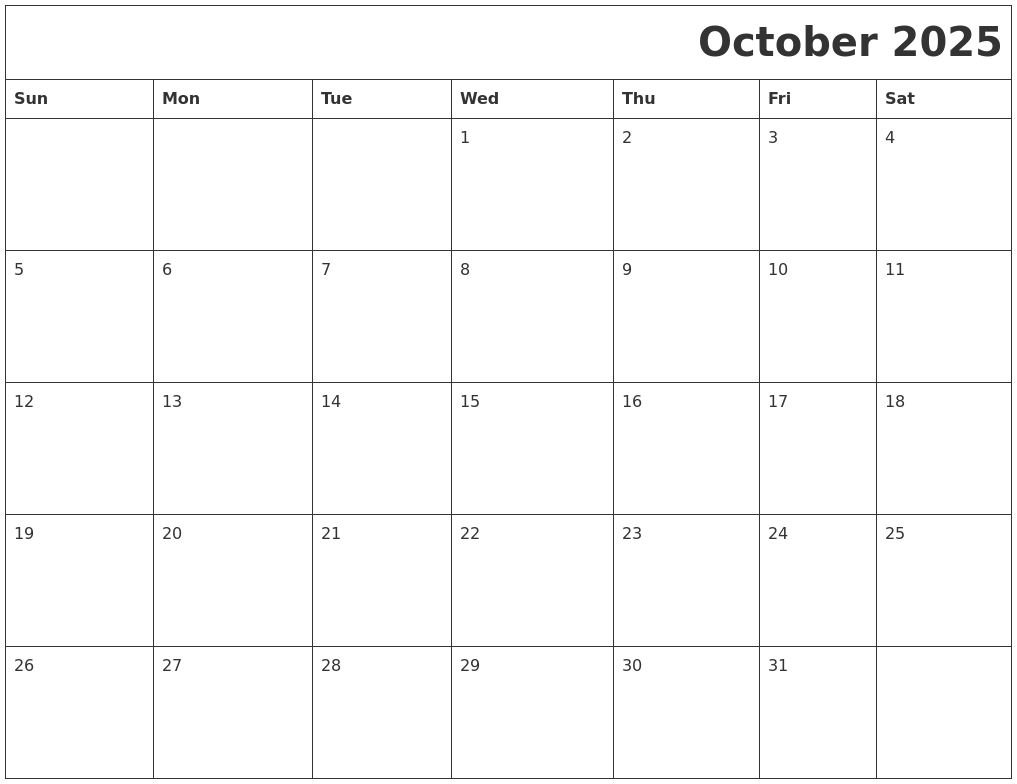 October 2025 Printable Calender