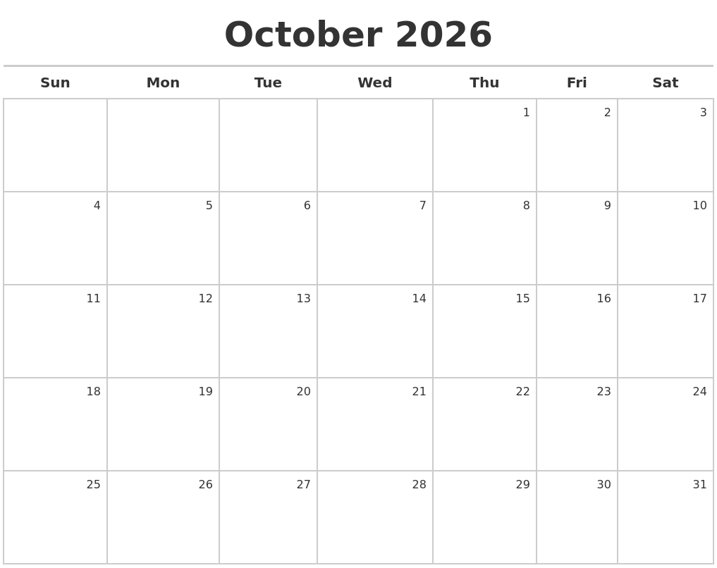 October 2026 Calendar Maker