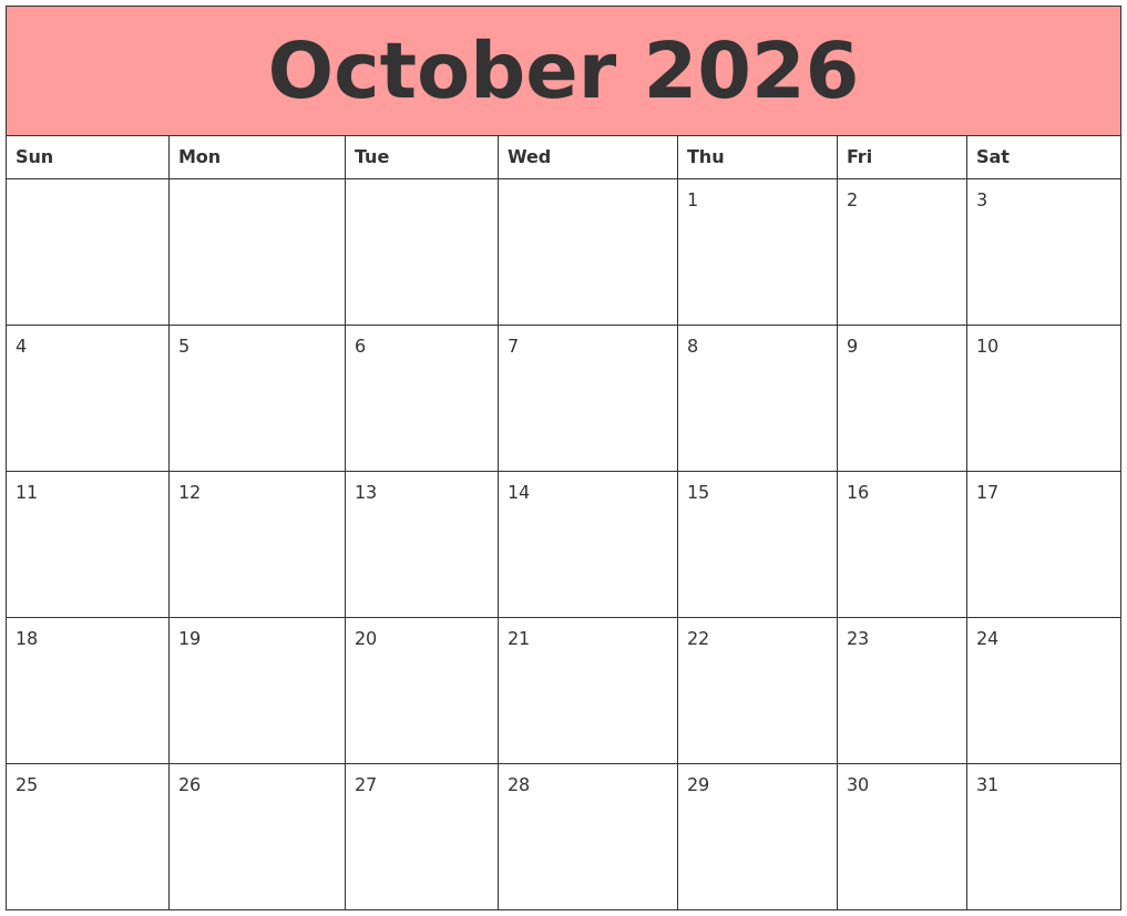 October 2026 Calendars That Work
