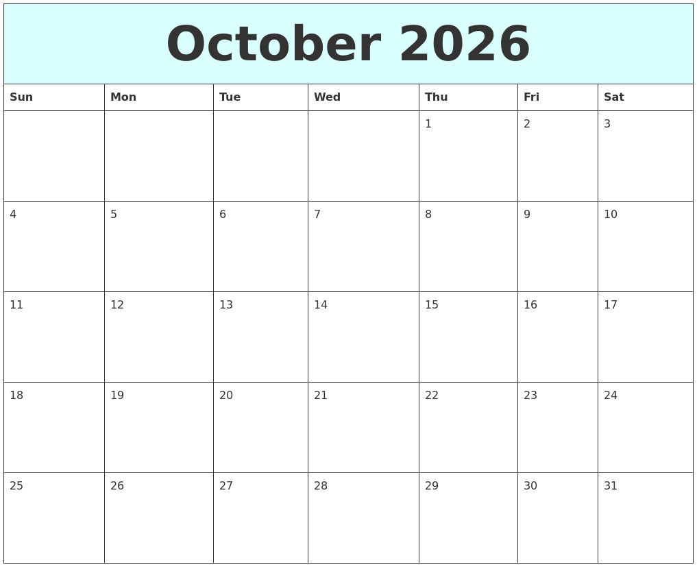 October 2026 Free Calendar