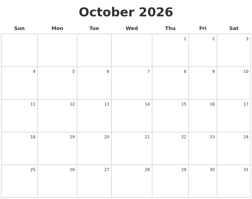 October 2026 Make A Calendar