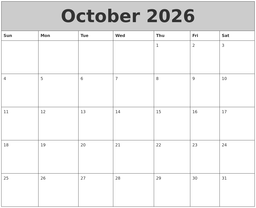 October 2026 My Calendar