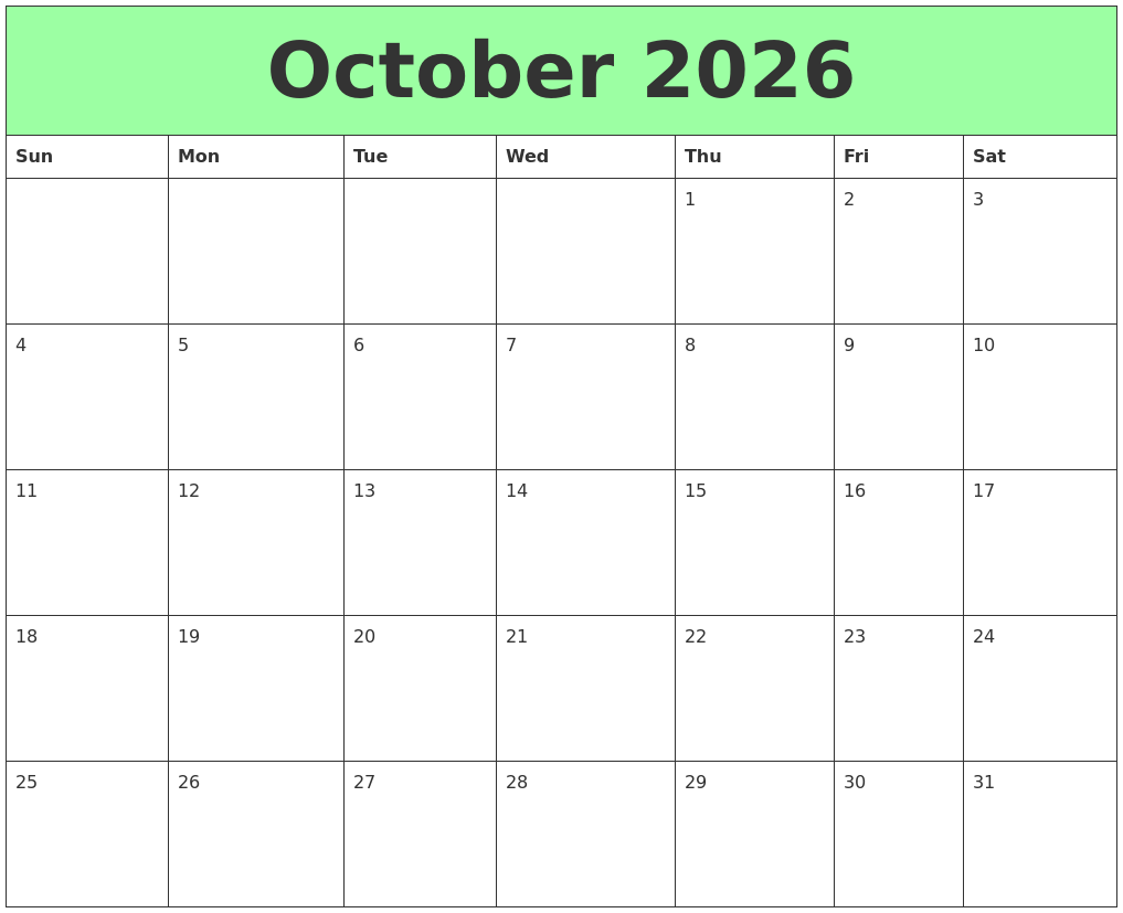 October 2026 Printable Calendars